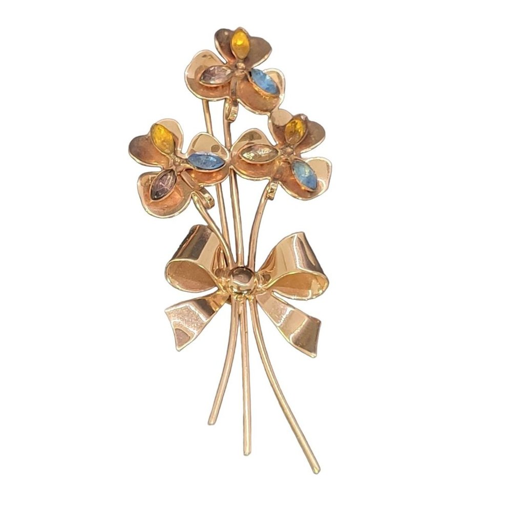 Coro Craft 3" Signed Sterling Sliver Vintage Daisy Rhinestone Crystal flower bou